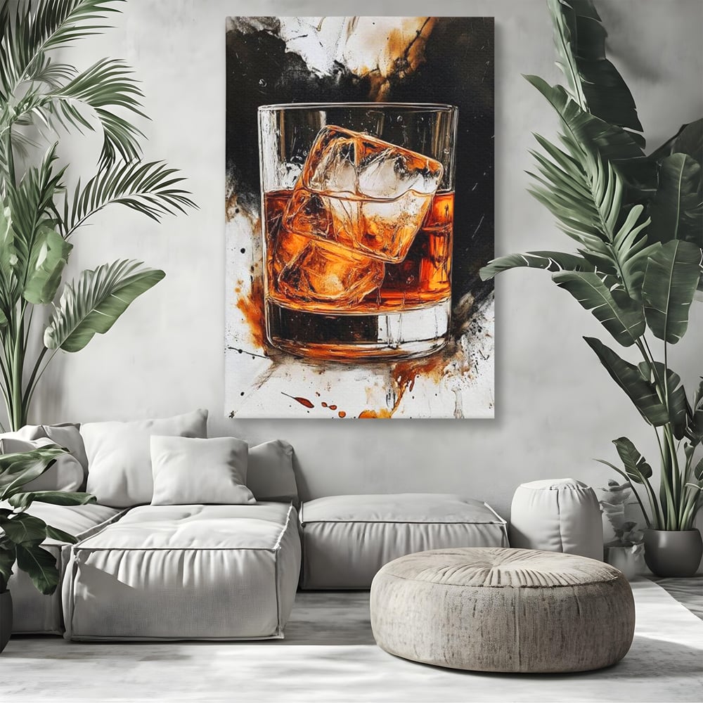 Tablou Canvas Premium, LuxCanva® N1107, Pasiune Amaruie, Rom, Cocktail, Bautura, Gheata, Pahar, Racoritor, Elegant, Lux, Abstract, Pictura, Pub, Lounge, Bar, Restaurant, Bucatarie