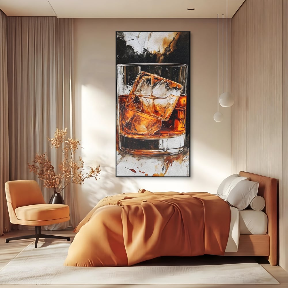 Tablou Canvas Premium, LuxCanva® N1107, Pasiune Amaruie, Rom, Cocktail, Bautura, Gheata, Pahar, Racoritor, Elegant, Lux, Abstract, Pictura, Pub, Lounge, Bar, Restaurant, Bucatarie