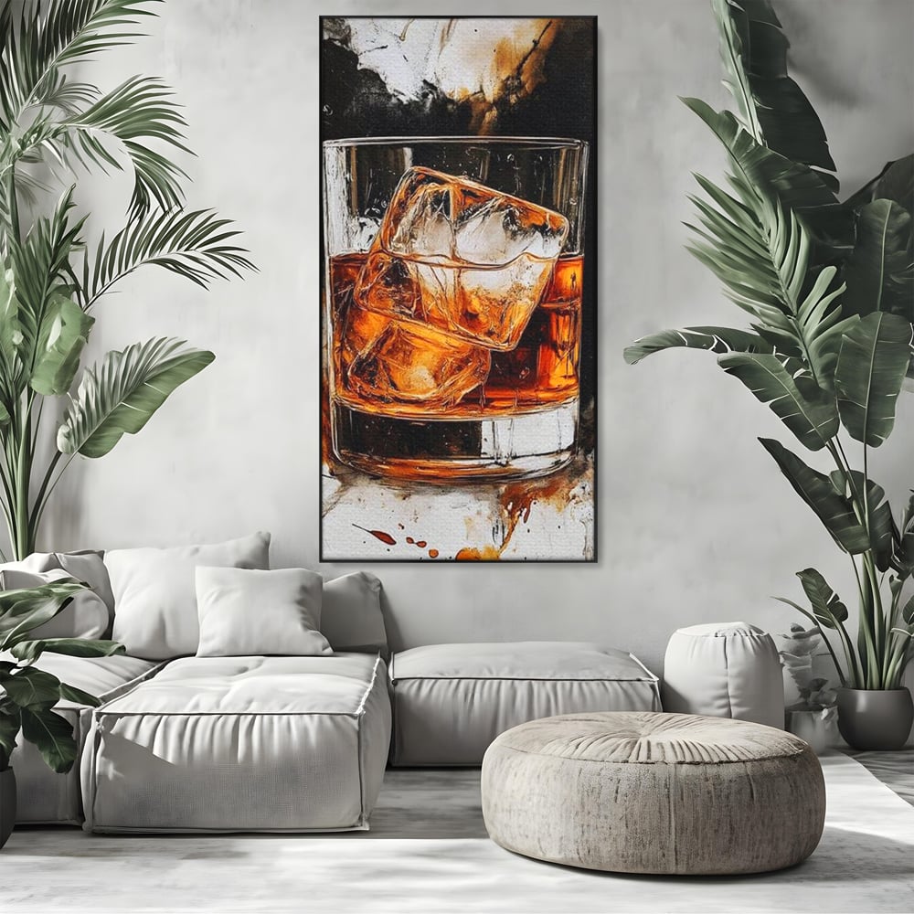 Tablou Canvas Premium, LuxCanva® N1107, Pasiune Amaruie, Rom, Cocktail, Bautura, Gheata, Pahar, Racoritor, Elegant, Lux, Abstract, Pictura, Pub, Lounge, Bar, Restaurant, Bucatarie