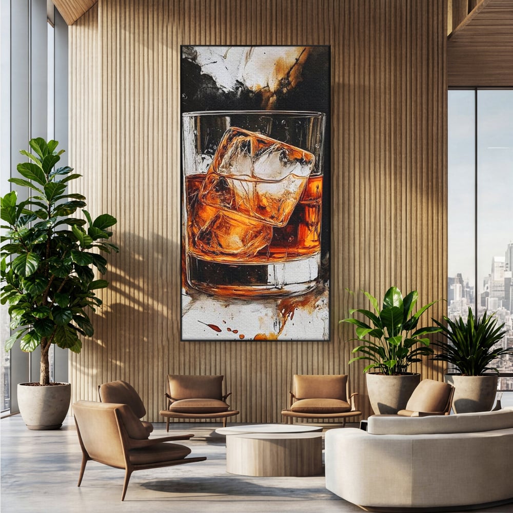 Tablou Canvas Premium, LuxCanva® N1107, Pasiune Amaruie, Rom, Cocktail, Bautura, Gheata, Pahar, Racoritor, Elegant, Lux, Abstract, Pictura, Pub, Lounge, Bar, Restaurant, Bucatarie