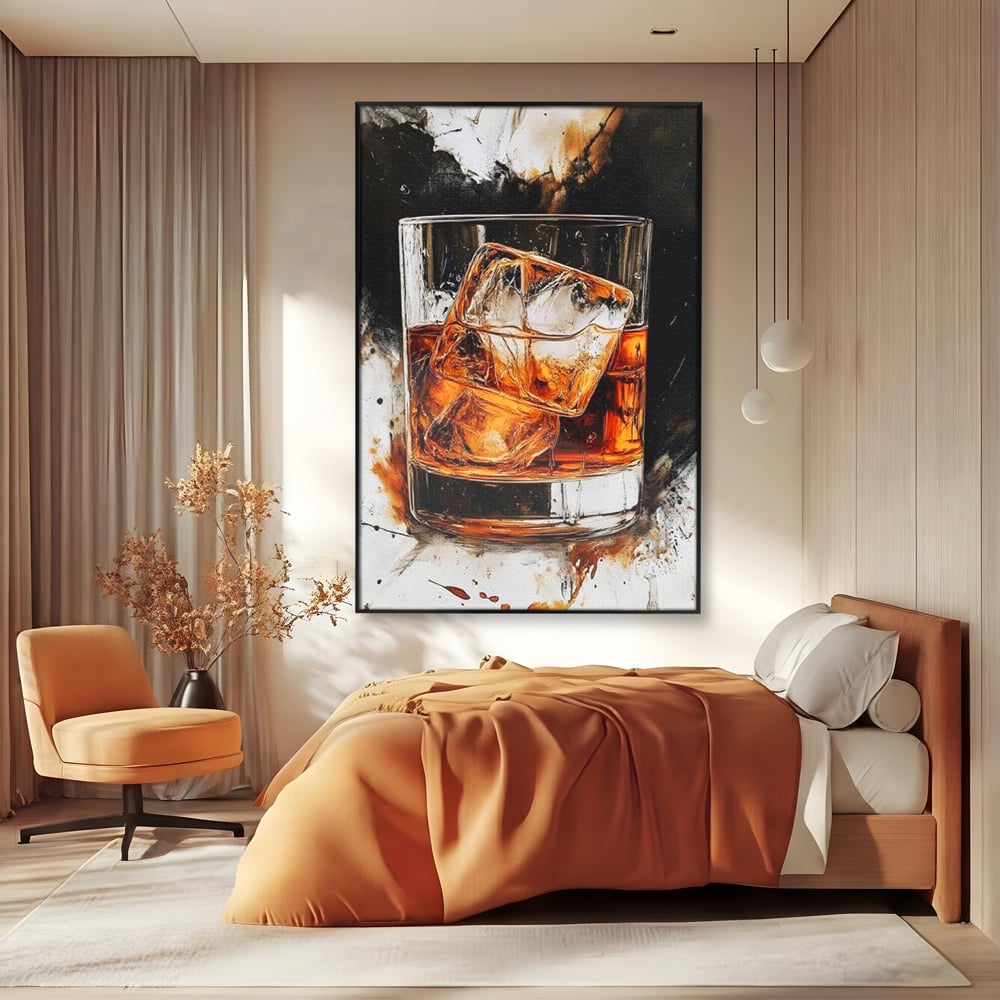 Tablou Canvas Premium, LuxCanva® N1107, Pasiune Amaruie, Rom, Cocktail, Bautura, Gheata, Pahar, Racoritor, Elegant, Lux, Abstract, Pictura, Pub, Lounge, Bar, Restaurant, Bucatarie