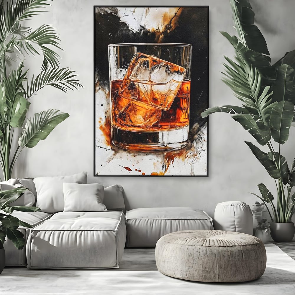 Tablou Canvas Premium, LuxCanva® N1107, Pasiune Amaruie, Rom, Cocktail, Bautura, Gheata, Pahar, Racoritor, Elegant, Lux, Abstract, Pictura, Pub, Lounge, Bar, Restaurant, Bucatarie