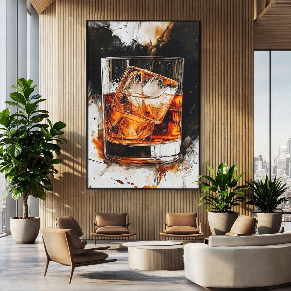 Tablou Canvas Premium, LuxCanva® N1107, Pasiune Amaruie, Rom, Cocktail, Bautura, Gheata, Pahar, Racoritor, Elegant, Lux, Abstract, Pictura, Pub, Lounge, Bar, Restaurant, Bucatarie