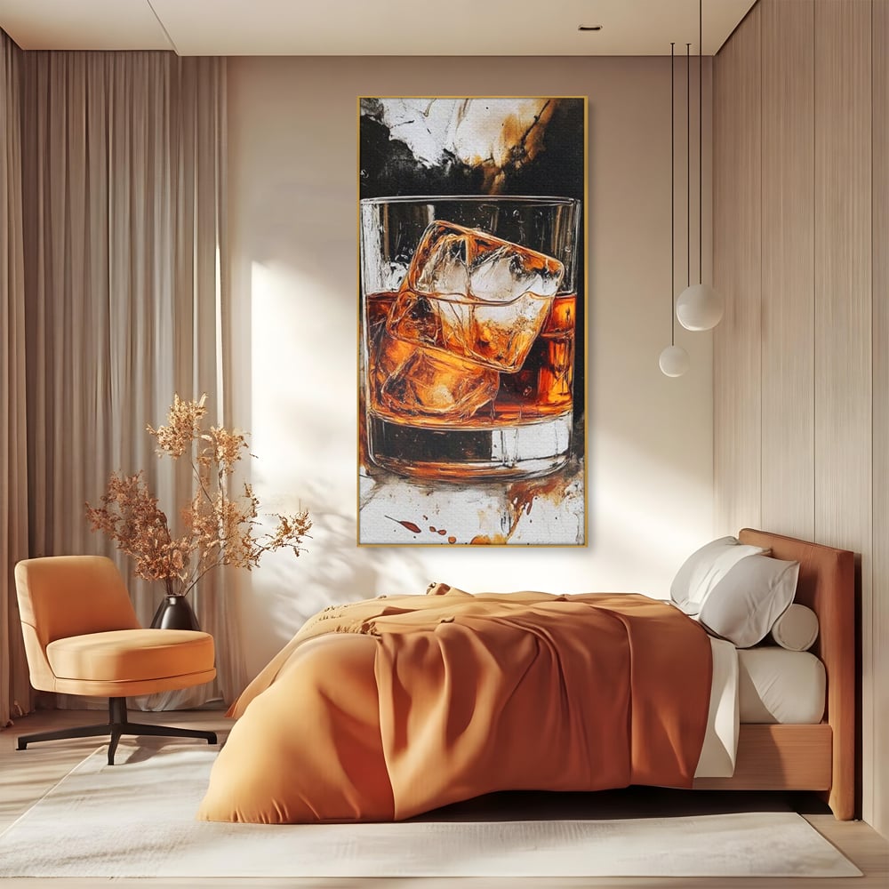 Tablou Canvas Premium, LuxCanva® N1107, Pasiune Amaruie, Rom, Cocktail, Bautura, Gheata, Pahar, Racoritor, Elegant, Lux, Abstract, Pictura, Pub, Lounge, Bar, Restaurant, Bucatarie