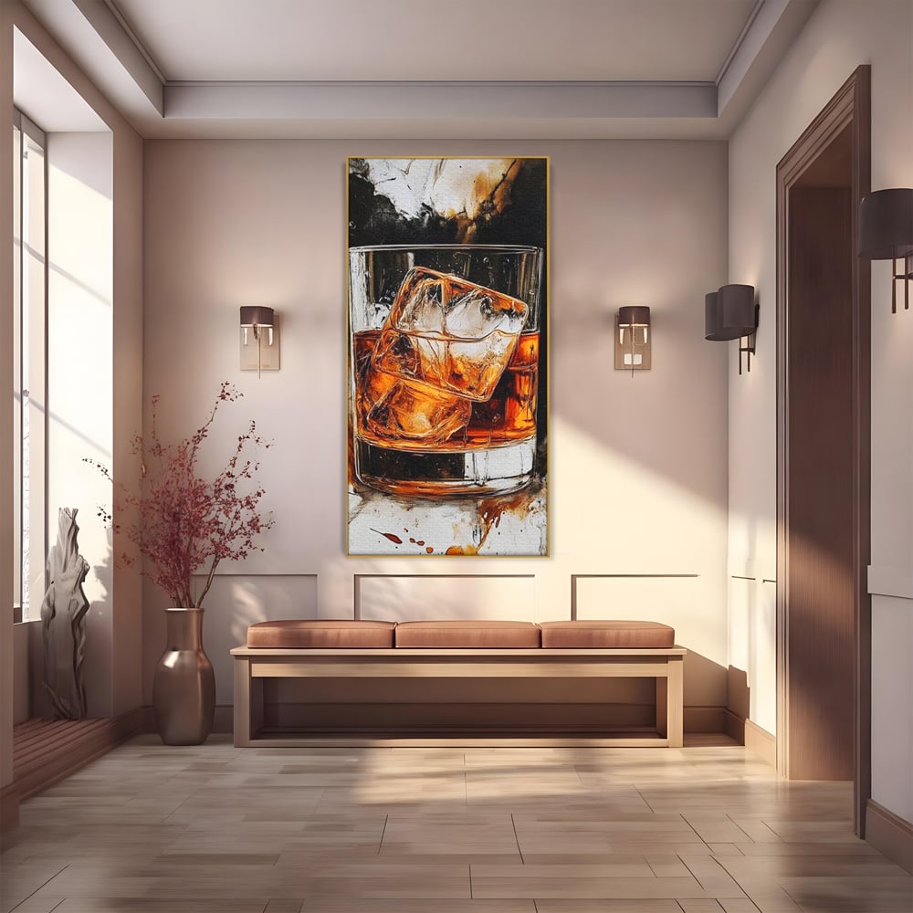 Tablou Canvas Premium, LuxCanva® N1107, Pasiune Amaruie, Rom, Cocktail, Bautura, Gheata, Pahar, Racoritor, Elegant, Lux, Abstract, Pictura, Pub, Lounge, Bar, Restaurant, Bucatarie