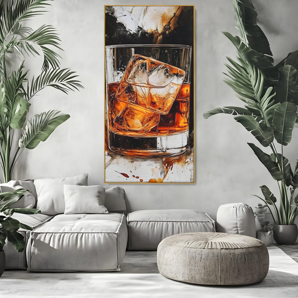 Tablou Canvas Premium, LuxCanva® N1107, Pasiune Amaruie, Rom, Cocktail, Bautura, Gheata, Pahar, Racoritor, Elegant, Lux, Abstract, Pictura, Pub, Lounge, Bar, Restaurant, Bucatarie