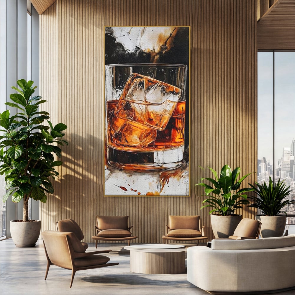 Tablou Canvas Premium, LuxCanva® N1107, Pasiune Amaruie, Rom, Cocktail, Bautura, Gheata, Pahar, Racoritor, Elegant, Lux, Abstract, Pictura, Pub, Lounge, Bar, Restaurant, Bucatarie