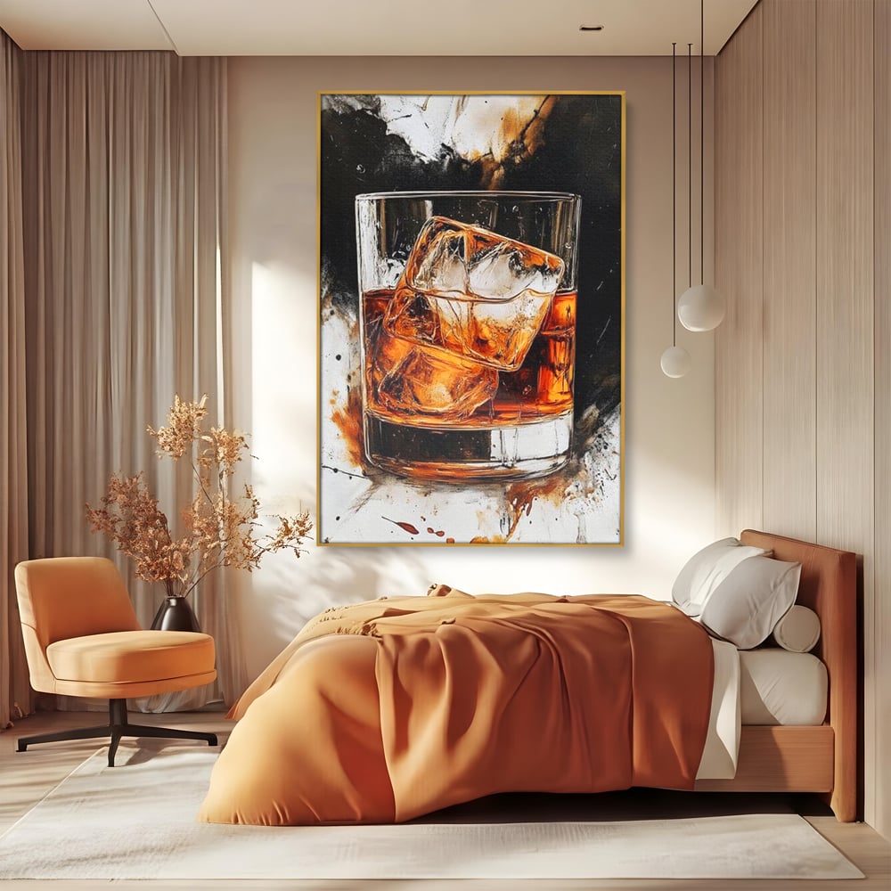 Tablou Canvas Premium, LuxCanva® N1107, Pasiune Amaruie, Rom, Cocktail, Bautura, Gheata, Pahar, Racoritor, Elegant, Lux, Abstract, Pictura, Pub, Lounge, Bar, Restaurant, Bucatarie