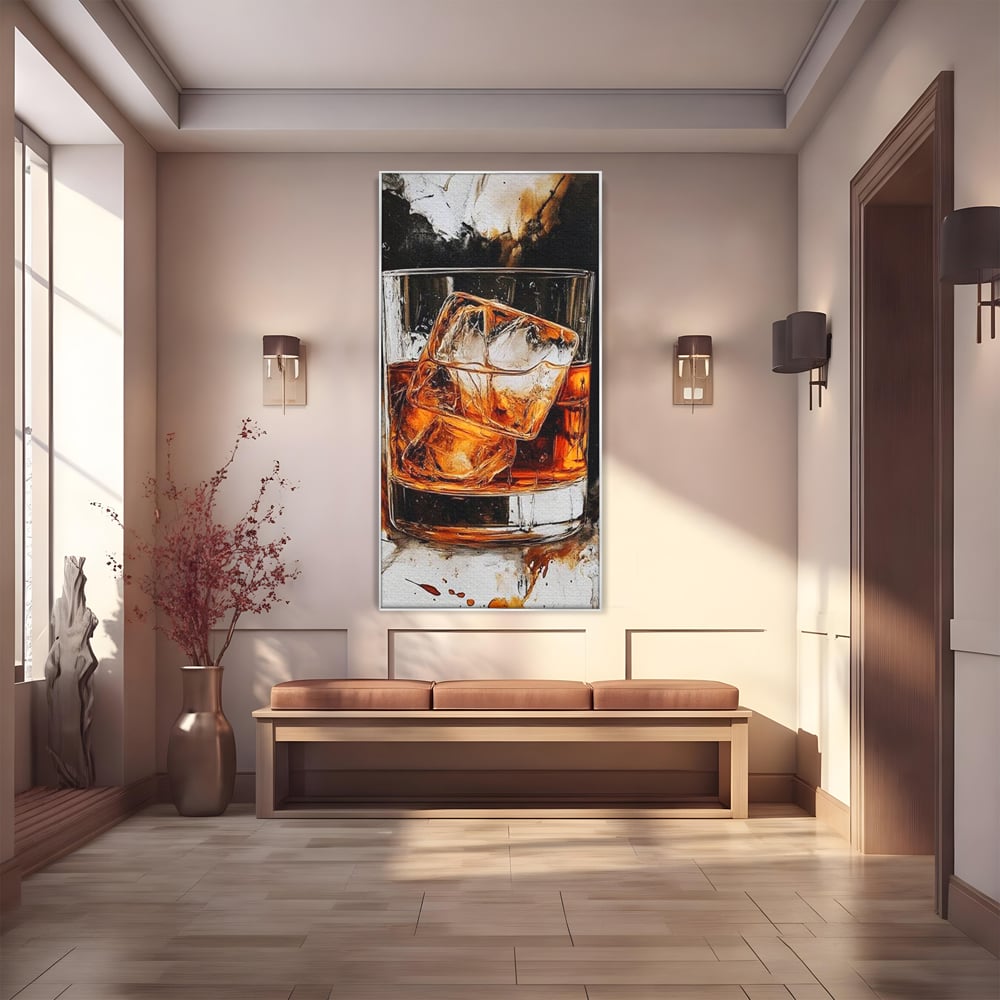 Tablou Canvas Premium, LuxCanva® N1107, Pasiune Amaruie, Rom, Cocktail, Bautura, Gheata, Pahar, Racoritor, Elegant, Lux, Abstract, Pictura, Pub, Lounge, Bar, Restaurant, Bucatarie