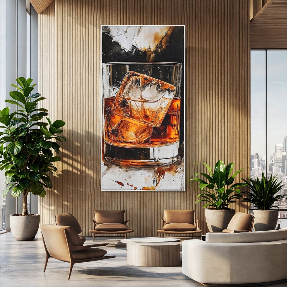 Tablou Canvas Premium, LuxCanva® N1107, Pasiune Amaruie, Rom, Cocktail, Bautura, Gheata, Pahar, Racoritor, Elegant, Lux, Abstract, Pictura, Pub, Lounge, Bar, Restaurant, Bucatarie