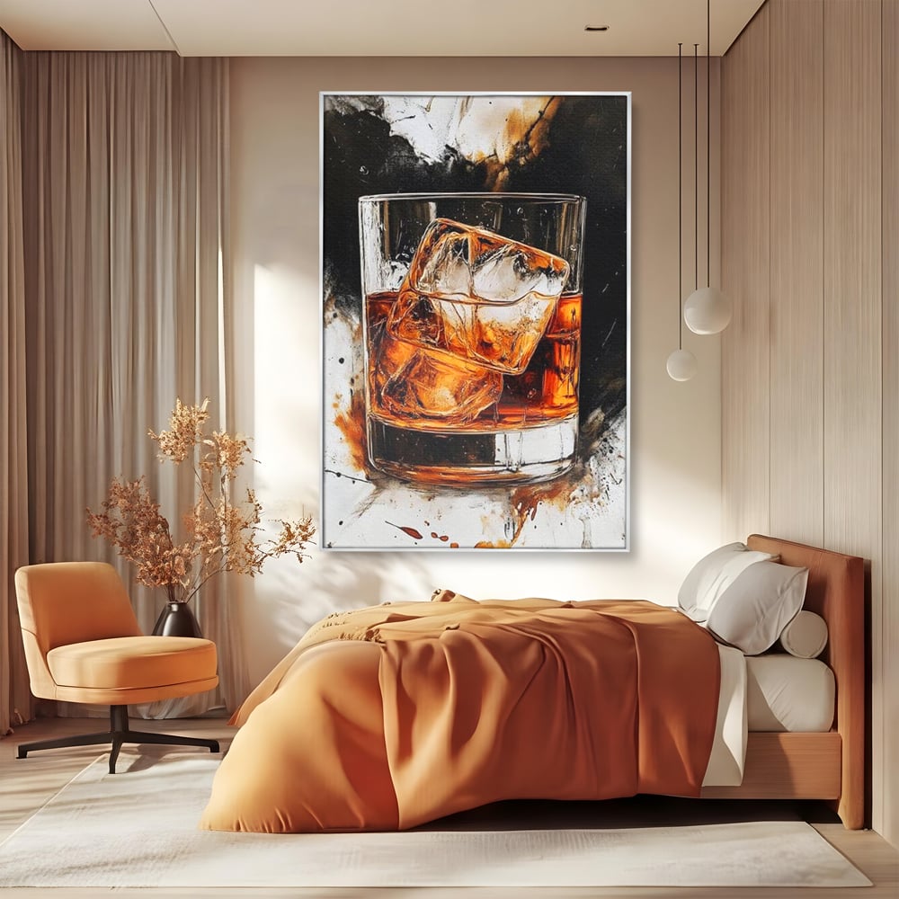Tablou Canvas Premium, LuxCanva® N1107, Pasiune Amaruie, Rom, Cocktail, Bautura, Gheata, Pahar, Racoritor, Elegant, Lux, Abstract, Pictura, Pub, Lounge, Bar, Restaurant, Bucatarie