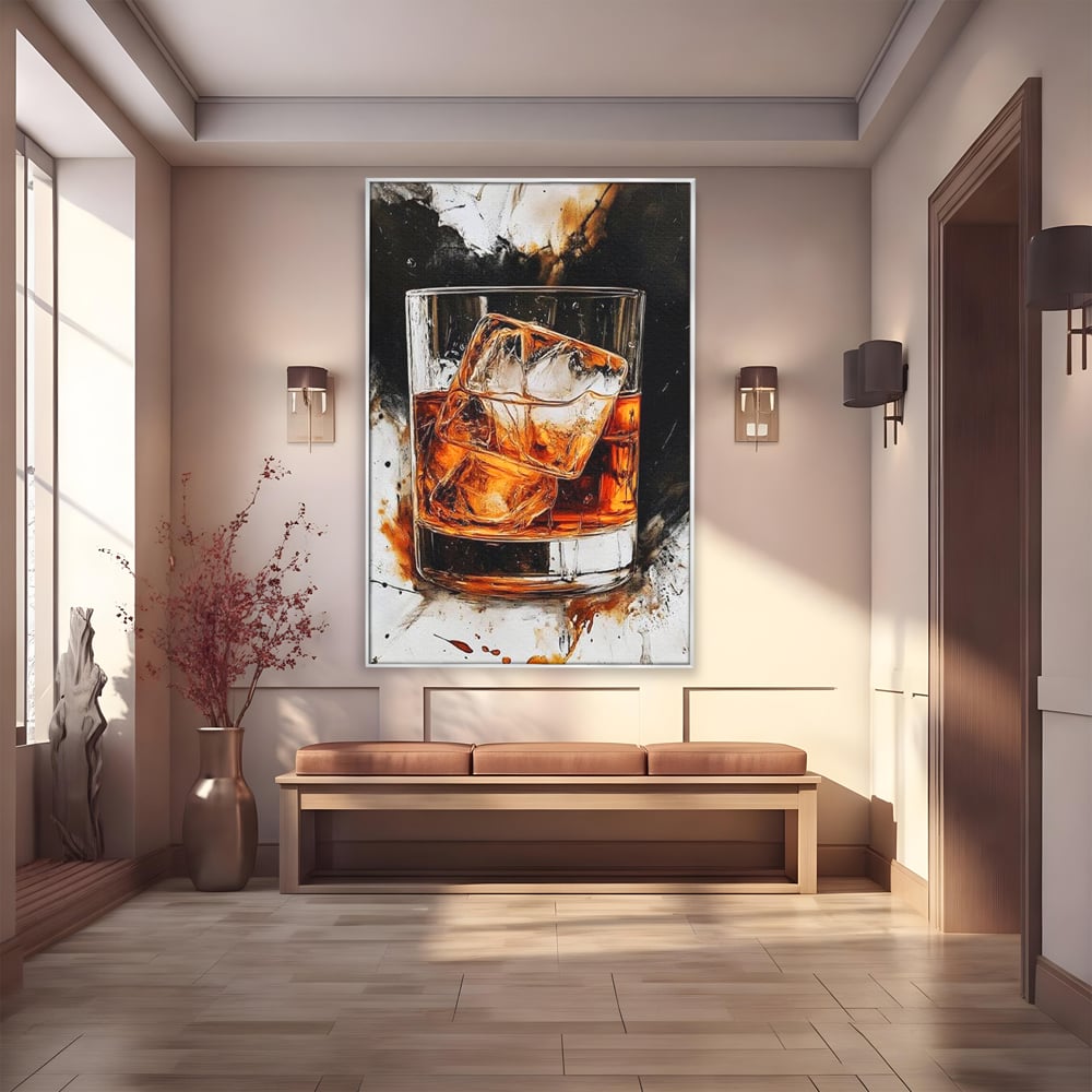 Tablou Canvas Premium, LuxCanva® N1107, Pasiune Amaruie, Rom, Cocktail, Bautura, Gheata, Pahar, Racoritor, Elegant, Lux, Abstract, Pictura, Pub, Lounge, Bar, Restaurant, Bucatarie