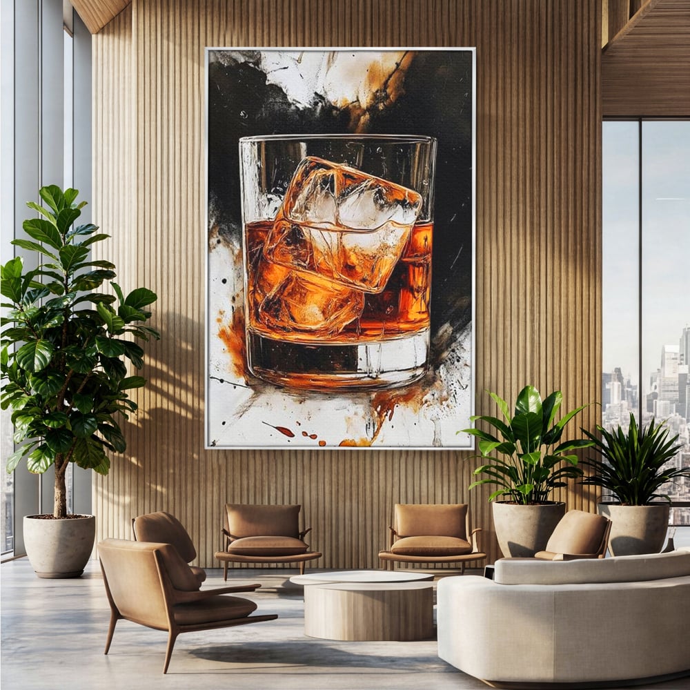 Tablou Canvas Premium, LuxCanva® N1107, Pasiune Amaruie, Rom, Cocktail, Bautura, Gheata, Pahar, Racoritor, Elegant, Lux, Abstract, Pictura, Pub, Lounge, Bar, Restaurant, Bucatarie