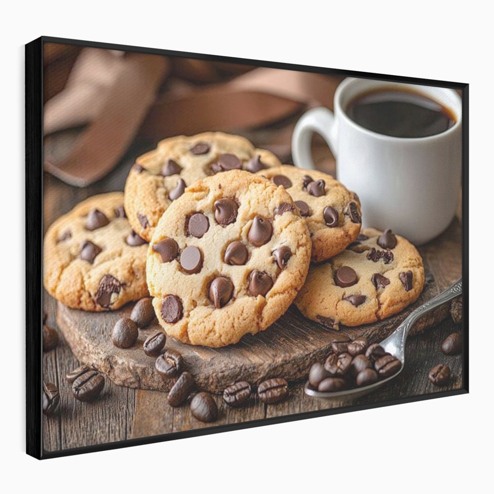 Tablou Canvas Premium, LuxCanva® N1108, Intalnire Dulce, Ceasca, Espresso, Boabe de Cafea, Ciocolata, Fursecuri, Prajituri, Rasfat, Desert, Cafenea, Restaurant, Bucatarie