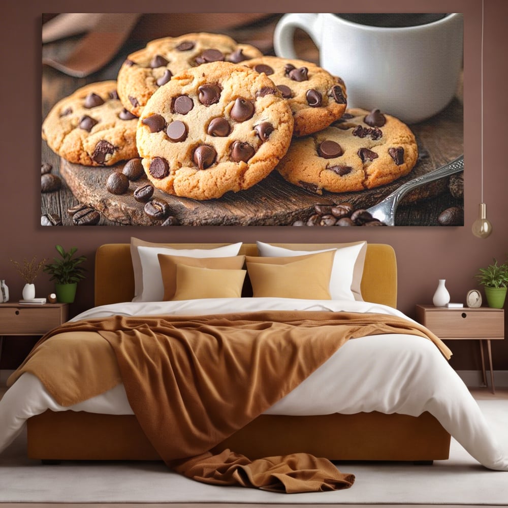 Tablou Canvas Premium, LuxCanva® N1108, Intalnire Dulce, Ceasca, Espresso, Boabe de Cafea, Ciocolata, Fursecuri, Prajituri, Rasfat, Desert, Cafenea, Restaurant, Bucatarie