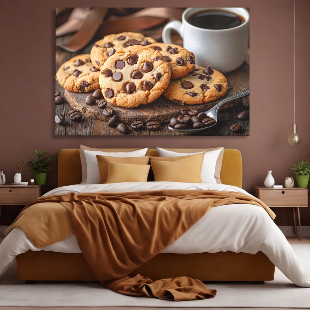 Tablou Canvas Premium, LuxCanva® N1108, Intalnire Dulce, Ceasca, Espresso, Boabe de Cafea, Ciocolata, Fursecuri, Prajituri, Rasfat, Desert, Cafenea, Restaurant, Bucatarie