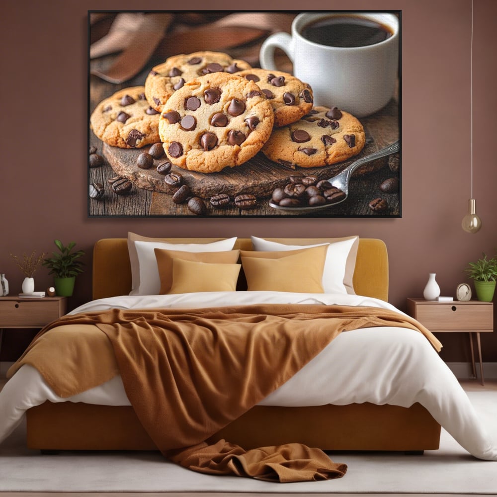 Tablou Canvas Premium, LuxCanva® N1108, Intalnire Dulce, Ceasca, Espresso, Boabe de Cafea, Ciocolata, Fursecuri, Prajituri, Rasfat, Desert, Cafenea, Restaurant, Bucatarie