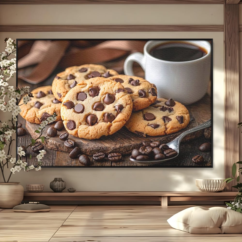 Tablou Canvas Premium, LuxCanva® N1108, Intalnire Dulce, Ceasca, Espresso, Boabe de Cafea, Ciocolata, Fursecuri, Prajituri, Rasfat, Desert, Cafenea, Restaurant, Bucatarie