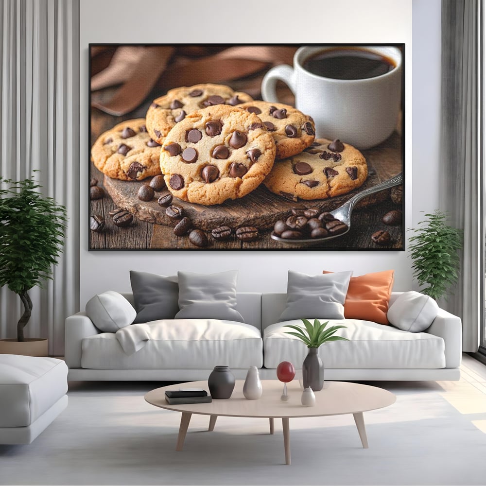 Tablou Canvas Premium, LuxCanva® N1108, Intalnire Dulce, Ceasca, Espresso, Boabe de Cafea, Ciocolata, Fursecuri, Prajituri, Rasfat, Desert, Cafenea, Restaurant, Bucatarie