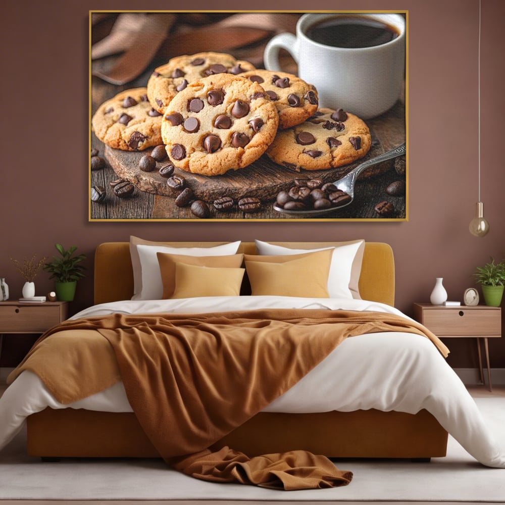 Tablou Canvas Premium, LuxCanva® N1108, Intalnire Dulce, Ceasca, Espresso, Boabe de Cafea, Ciocolata, Fursecuri, Prajituri, Rasfat, Desert, Cafenea, Restaurant, Bucatarie