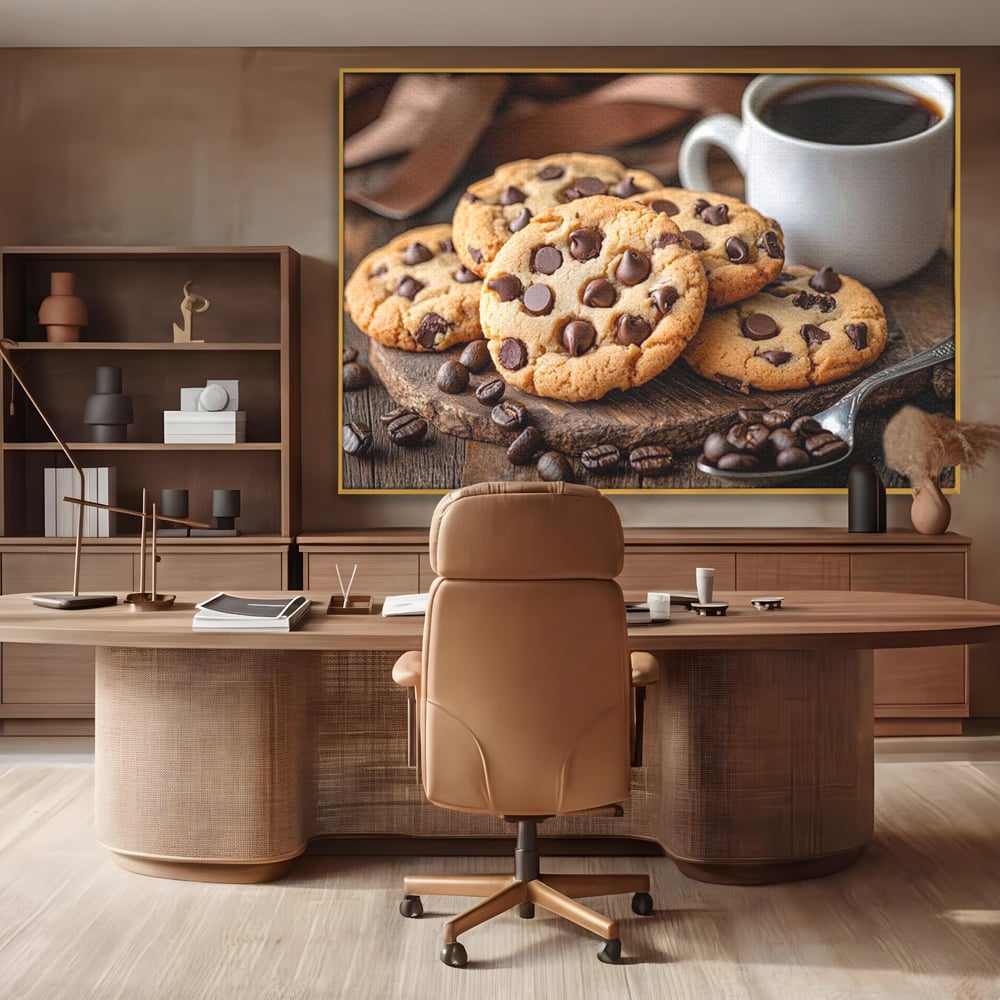 Tablou Canvas Premium, LuxCanva® N1108, Intalnire Dulce, Ceasca, Espresso, Boabe de Cafea, Ciocolata, Fursecuri, Prajituri, Rasfat, Desert, Cafenea, Restaurant, Bucatarie