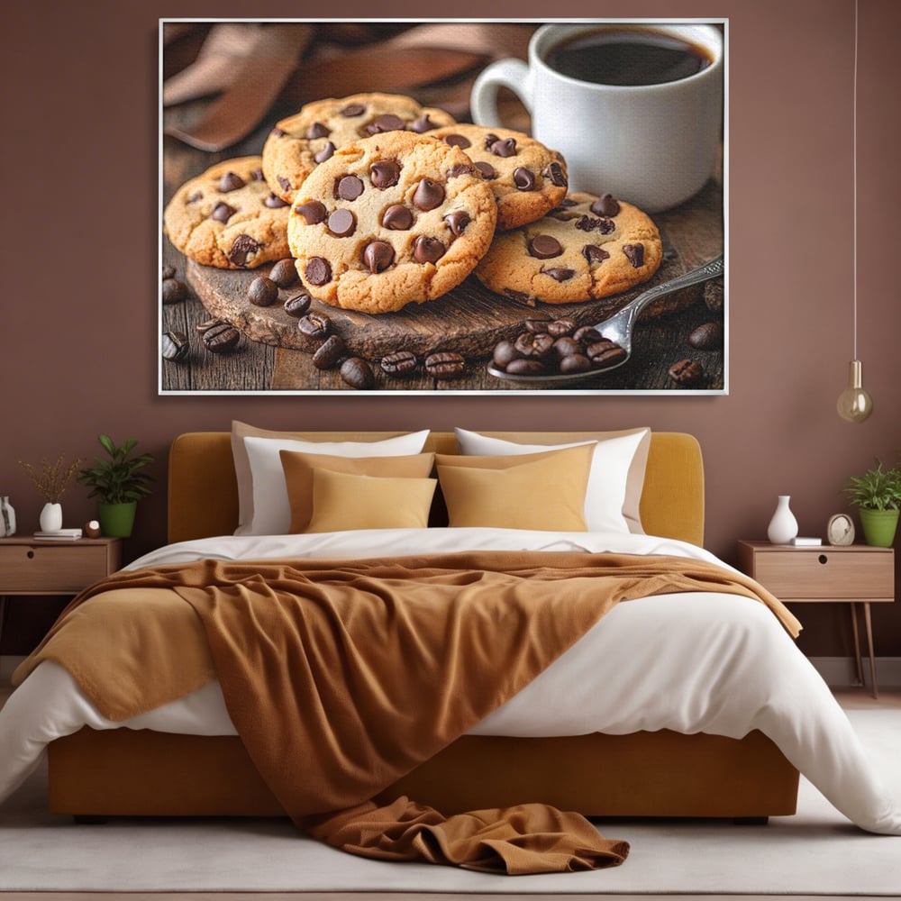 Tablou Canvas Premium, LuxCanva® N1108, Intalnire Dulce, Ceasca, Espresso, Boabe de Cafea, Ciocolata, Fursecuri, Prajituri, Rasfat, Desert, Cafenea, Restaurant, Bucatarie