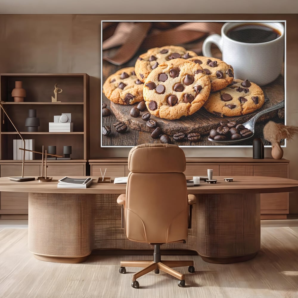 Tablou Canvas Premium, LuxCanva® N1108, Intalnire Dulce, Ceasca, Espresso, Boabe de Cafea, Ciocolata, Fursecuri, Prajituri, Rasfat, Desert, Cafenea, Restaurant, Bucatarie