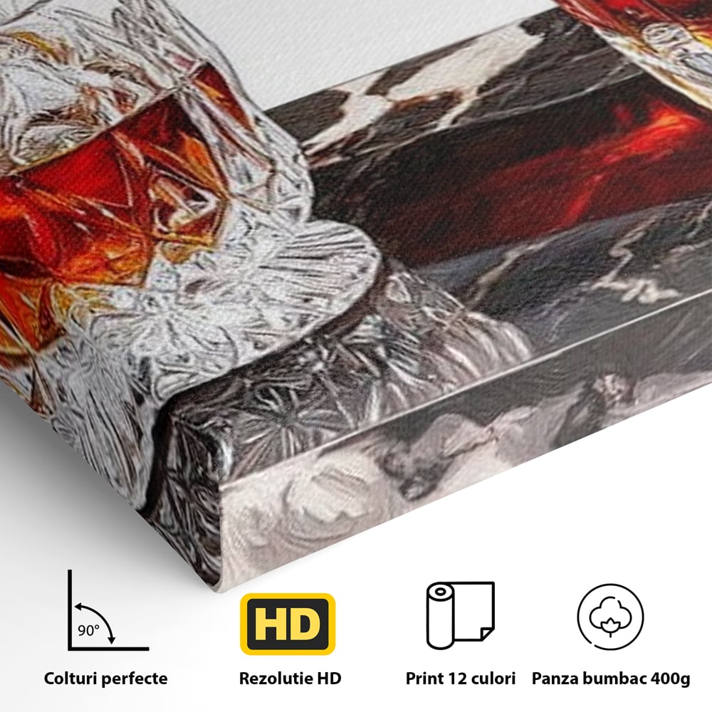 Tablou Canvas Premium, LuxCanva® N1109, Placere Interzisa, Whisky, Bautura, Gheata, Pahar, Carafa, Marmura, Eleganta, Lux, Petrecere, Pub, Bar, Lounge, Restaurant, Bucatarie