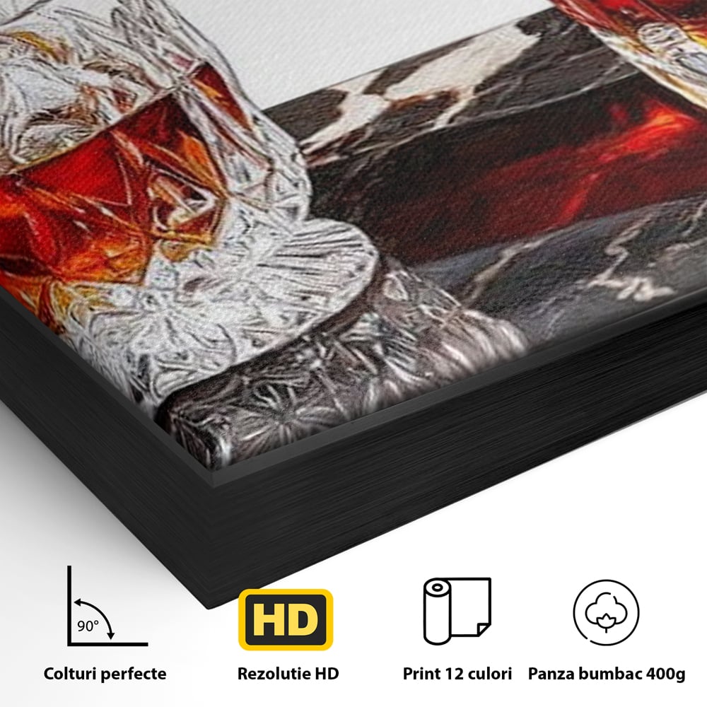 Tablou Canvas Premium, LuxCanva® N1109, Placere Interzisa, Whisky, Bautura, Gheata, Pahar, Carafa, Marmura, Eleganta, Lux, Petrecere, Pub, Bar, Lounge, Restaurant, Bucatarie