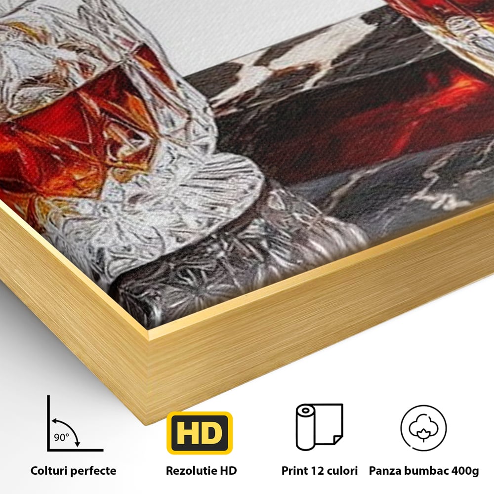 Tablou Canvas Premium, LuxCanva® N1109, Placere Interzisa, Whisky, Bautura, Gheata, Pahar, Carafa, Marmura, Eleganta, Lux, Petrecere, Pub, Bar, Lounge, Restaurant, Bucatarie