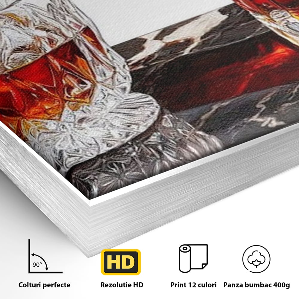 Tablou Canvas Premium, LuxCanva® N1109, Placere Interzisa, Whisky, Bautura, Gheata, Pahar, Carafa, Marmura, Eleganta, Lux, Petrecere, Pub, Bar, Lounge, Restaurant, Bucatarie