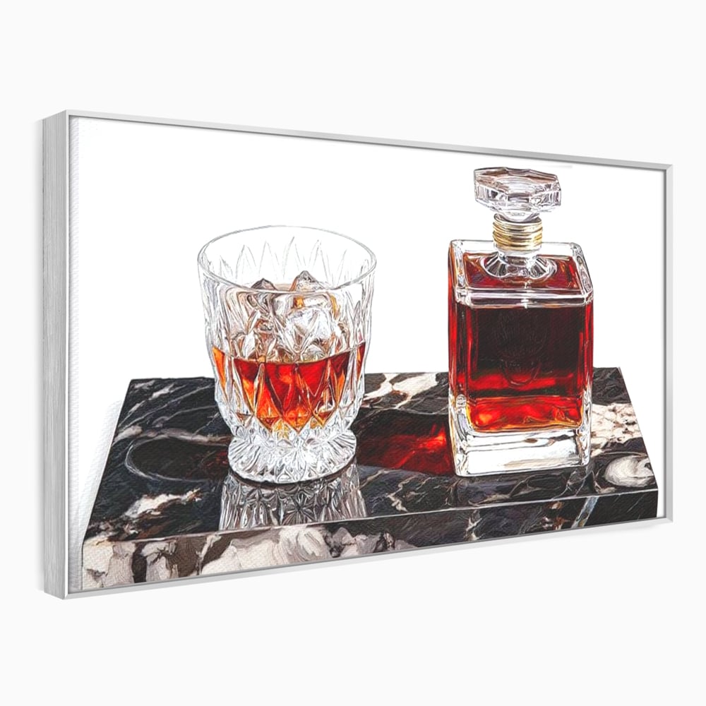 Tablou Canvas Premium, LuxCanva® N1109, Placere Interzisa, Whisky, Bautura, Gheata, Pahar, Carafa, Marmura, Eleganta, Lux, Petrecere, Pub, Bar, Lounge, Restaurant, Bucatarie