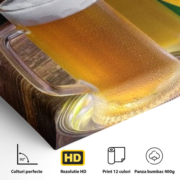 Tablou Canvas Premium, LuxCanva® N1111, Butoiul Berarului, Bere, Pahar, Halba, Sticle, Racoritor, Spuma, Butoi, Traditie, Taverna, Rustic, Bautura, Pub, Bar, Lounge, Restaurant, Bucatarie