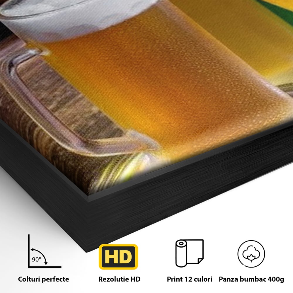 Tablou Canvas Premium, LuxCanva® N1111, Butoiul Berarului, Bere, Pahar, Halba, Sticle, Racoritor, Spuma, Butoi, Traditie, Taverna, Rustic, Bautura, Pub, Bar, Lounge, Restaurant, Bucatarie