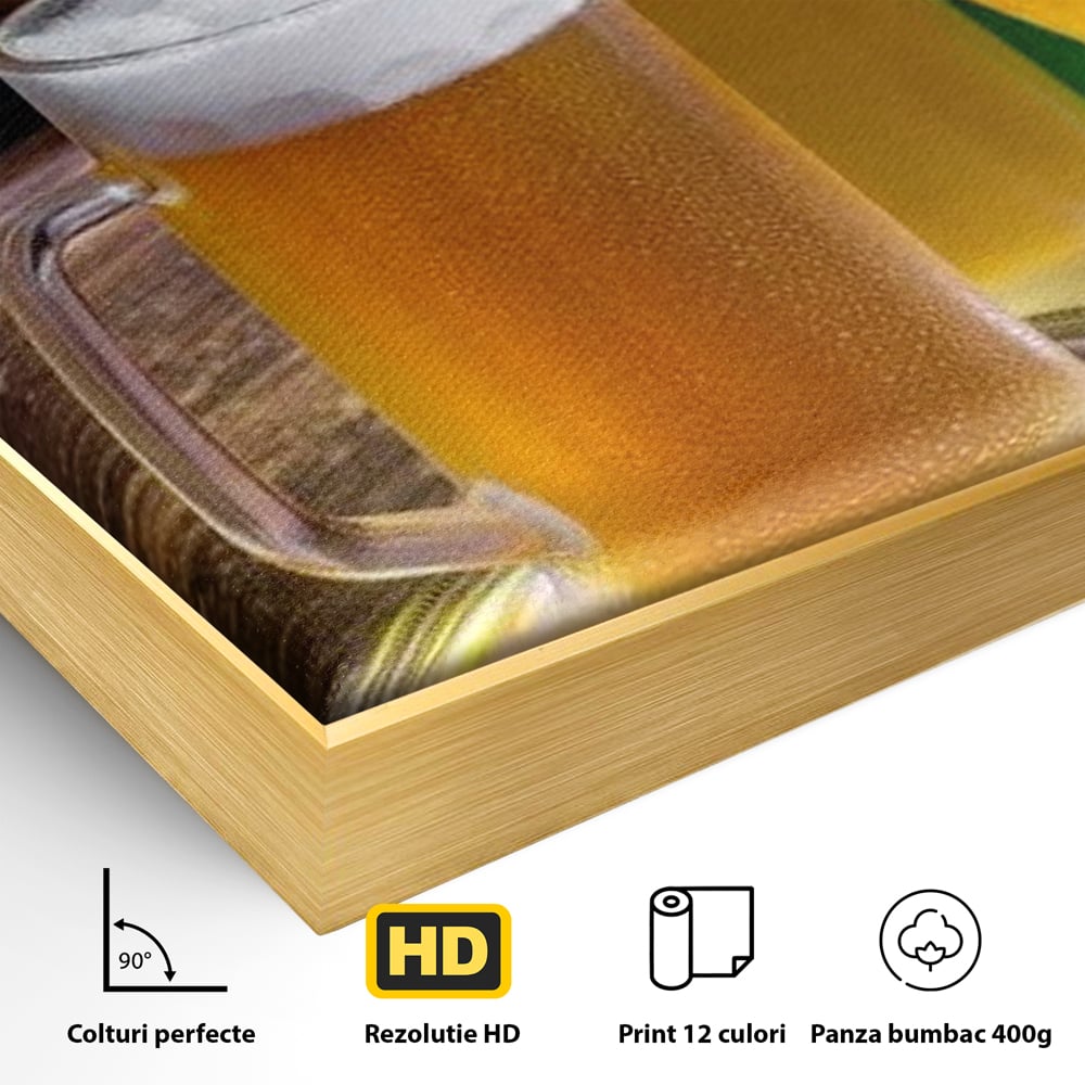 Tablou Canvas Premium, LuxCanva® N1111, Butoiul Berarului, Bere, Pahar, Halba, Sticle, Racoritor, Spuma, Butoi, Traditie, Taverna, Rustic, Bautura, Pub, Bar, Lounge, Restaurant, Bucatarie