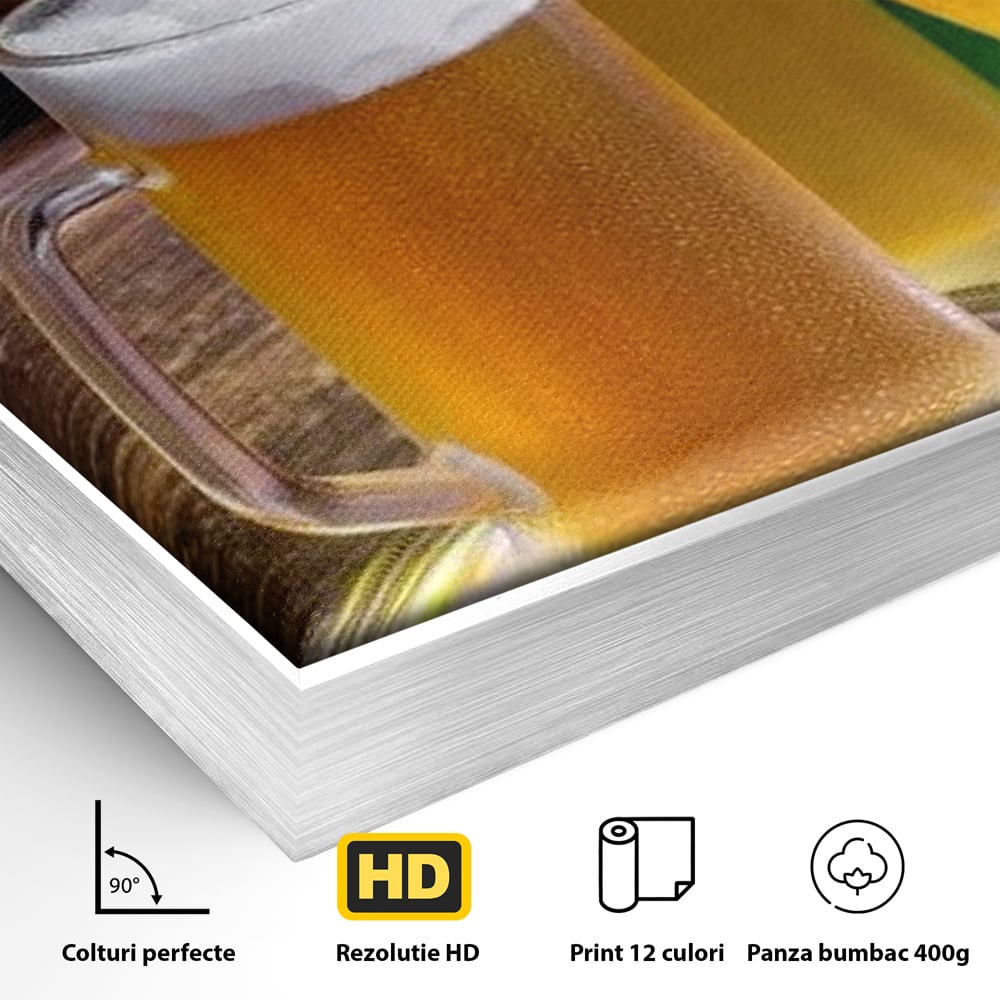 Tablou Canvas Premium, LuxCanva® N1111, Butoiul Berarului, Bere, Pahar, Halba, Sticle, Racoritor, Spuma, Butoi, Traditie, Taverna, Rustic, Bautura, Pub, Bar, Lounge, Restaurant, Bucatarie