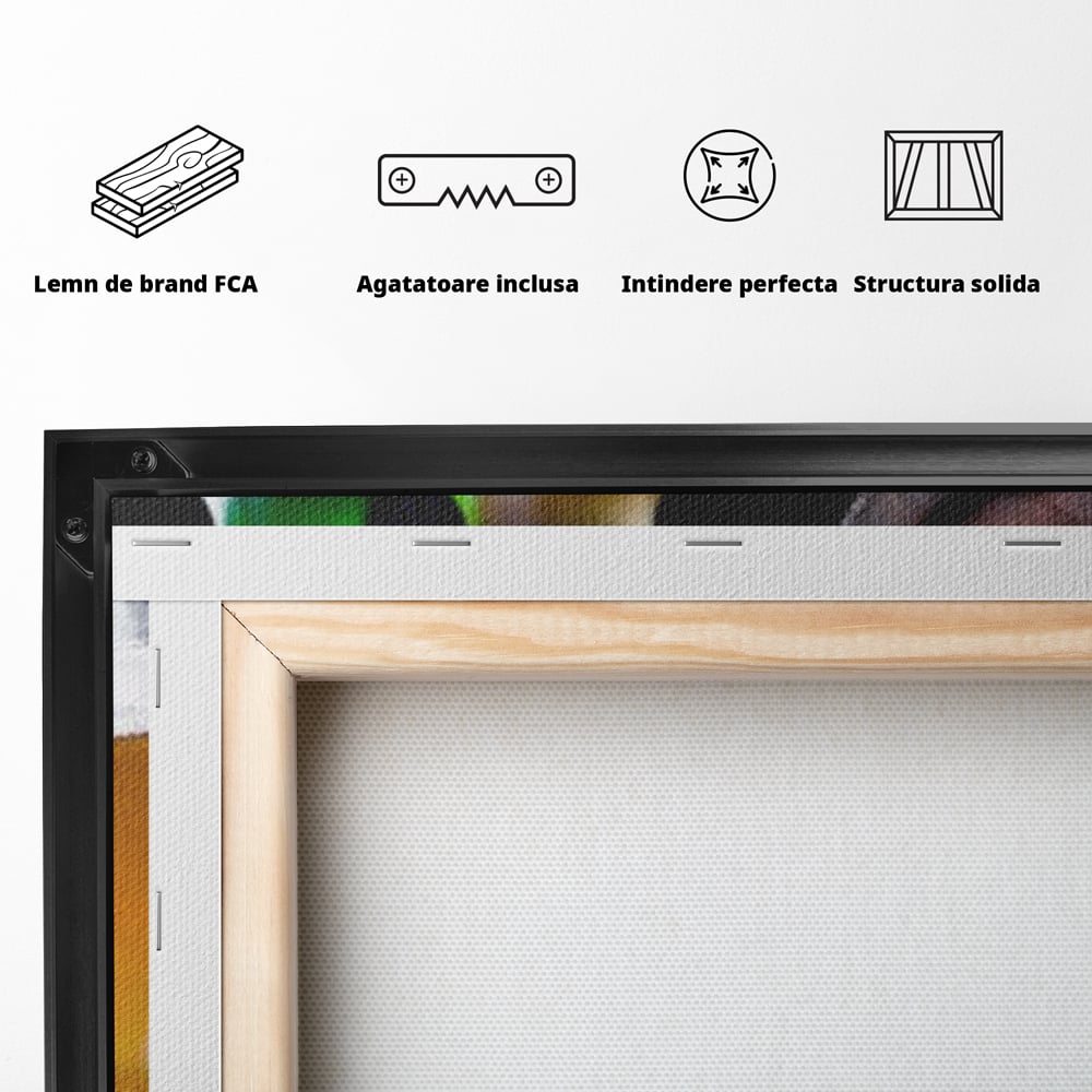 Tablou Canvas Premium, LuxCanva® N1111, Butoiul Berarului, Bere, Pahar, Halba, Sticle, Racoritor, Spuma, Butoi, Traditie, Taverna, Rustic, Bautura, Pub, Bar, Lounge, Restaurant, Bucatarie