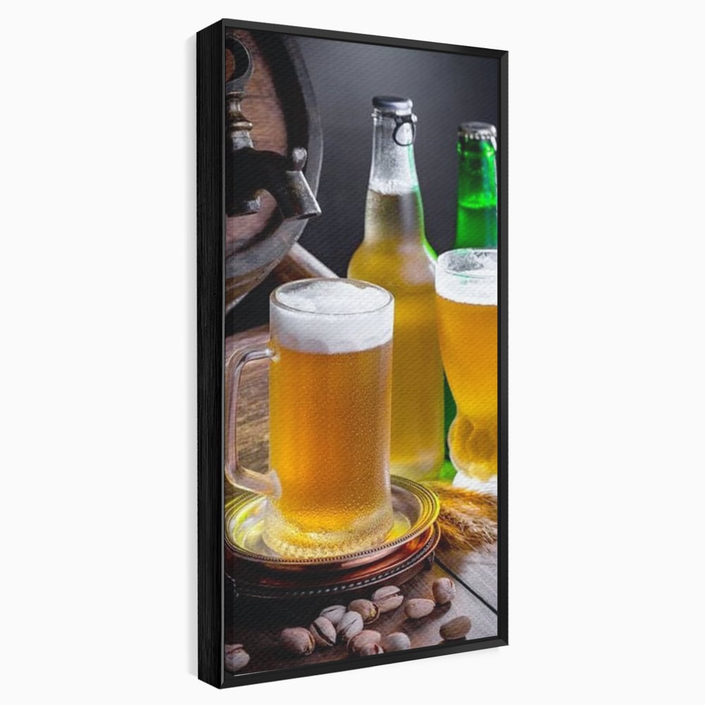 Tablou Canvas Premium, LuxCanva® N1111, Butoiul Berarului, Bere, Pahar, Halba, Sticle, Racoritor, Spuma, Butoi, Traditie, Taverna, Rustic, Bautura, Pub, Bar, Lounge, Restaurant, Bucatarie