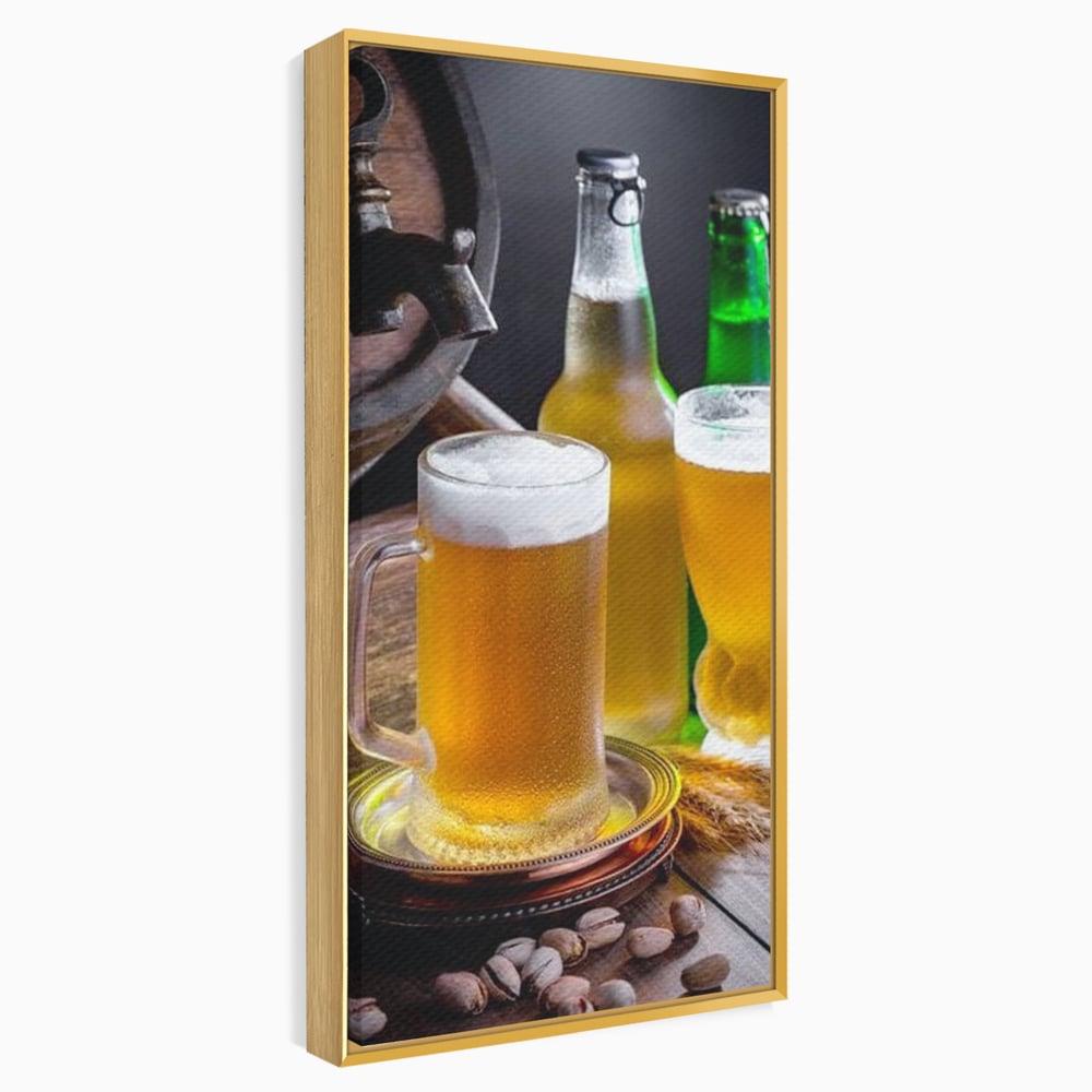 Tablou Canvas Premium, LuxCanva® N1111, Butoiul Berarului, Bere, Pahar, Halba, Sticle, Racoritor, Spuma, Butoi, Traditie, Taverna, Rustic, Bautura, Pub, Bar, Lounge, Restaurant, Bucatarie