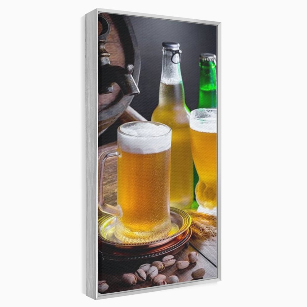 Tablou Canvas Premium, LuxCanva® N1111, Butoiul Berarului, Bere, Pahar, Halba, Sticle, Racoritor, Spuma, Butoi, Traditie, Taverna, Rustic, Bautura, Pub, Bar, Lounge, Restaurant, Bucatarie