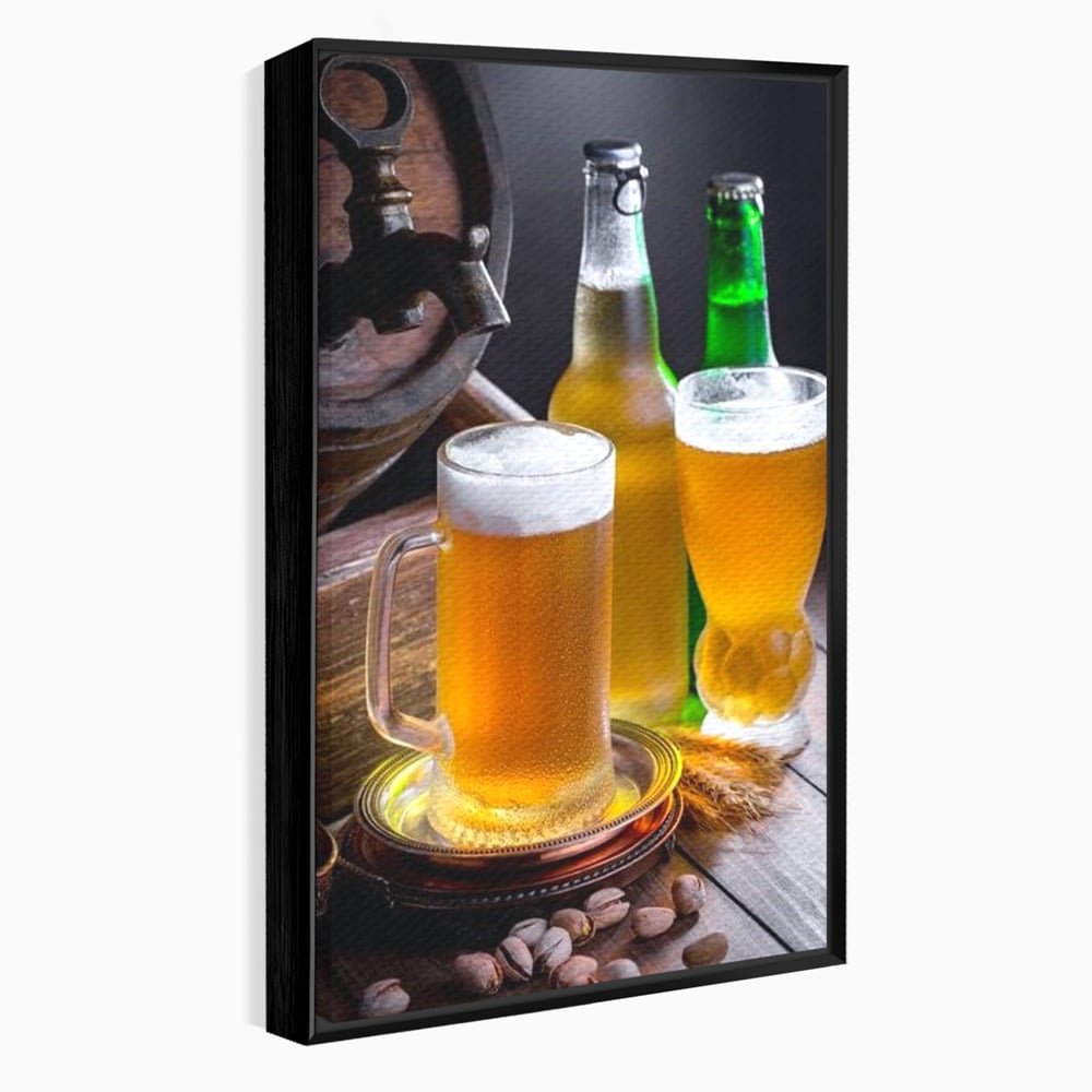 Tablou Canvas Premium, LuxCanva® N1111, Butoiul Berarului, Bere, Pahar, Halba, Sticle, Racoritor, Spuma, Butoi, Traditie, Taverna, Rustic, Bautura, Pub, Bar, Lounge, Restaurant, Bucatarie