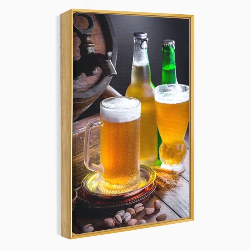 Tablou Canvas Premium, LuxCanva® N1111, Butoiul Berarului, Bere, Pahar, Halba, Sticle, Racoritor, Spuma, Butoi, Traditie, Taverna, Rustic, Bautura, Pub, Bar, Lounge, Restaurant, Bucatarie