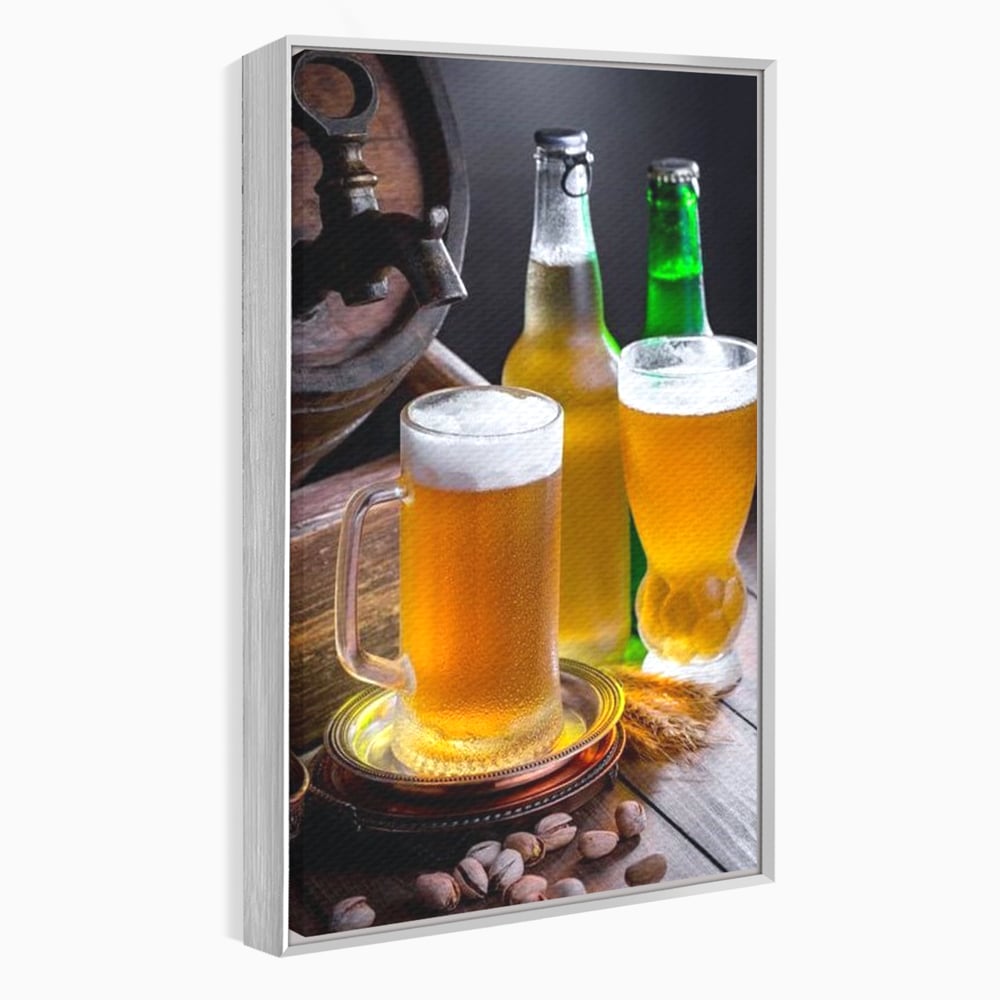 Tablou Canvas Premium, LuxCanva® N1111, Butoiul Berarului, Bere, Pahar, Halba, Sticle, Racoritor, Spuma, Butoi, Traditie, Taverna, Rustic, Bautura, Pub, Bar, Lounge, Restaurant, Bucatarie