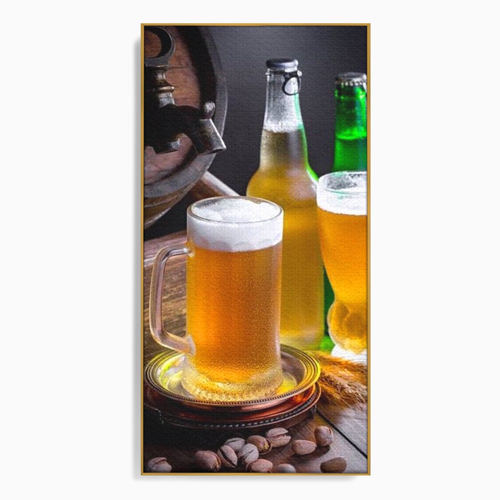 Tablou Canvas Premium, LuxCanva® N1111, Butoiul Berarului, Bere, Pahar, Halba, Sticle, Racoritor, Spuma, Butoi, Traditie, Taverna, Rustic, Bautura, Pub, Bar, Lounge, Restaurant, Bucatarie