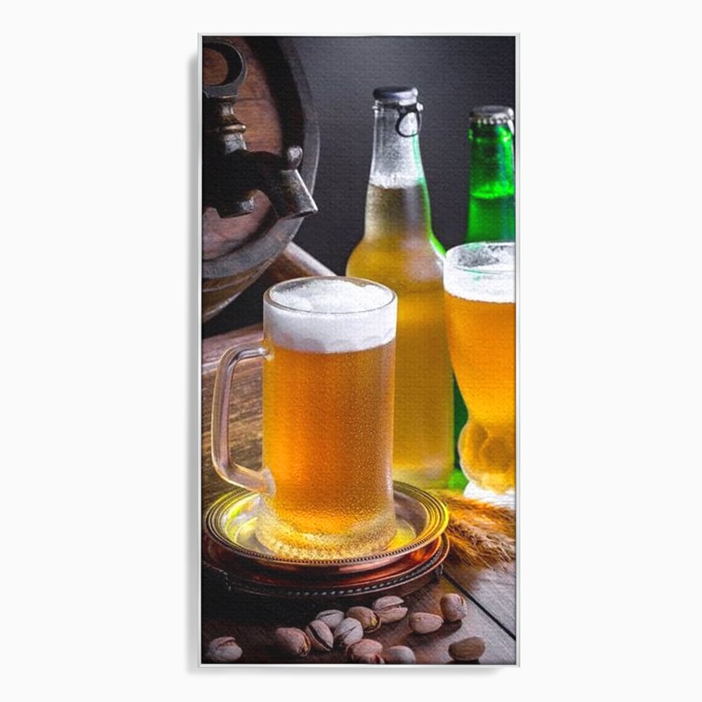 Tablou Canvas Premium, LuxCanva® N1111, Butoiul Berarului, Bere, Pahar, Halba, Sticle, Racoritor, Spuma, Butoi, Traditie, Taverna, Rustic, Bautura, Pub, Bar, Lounge, Restaurant, Bucatarie