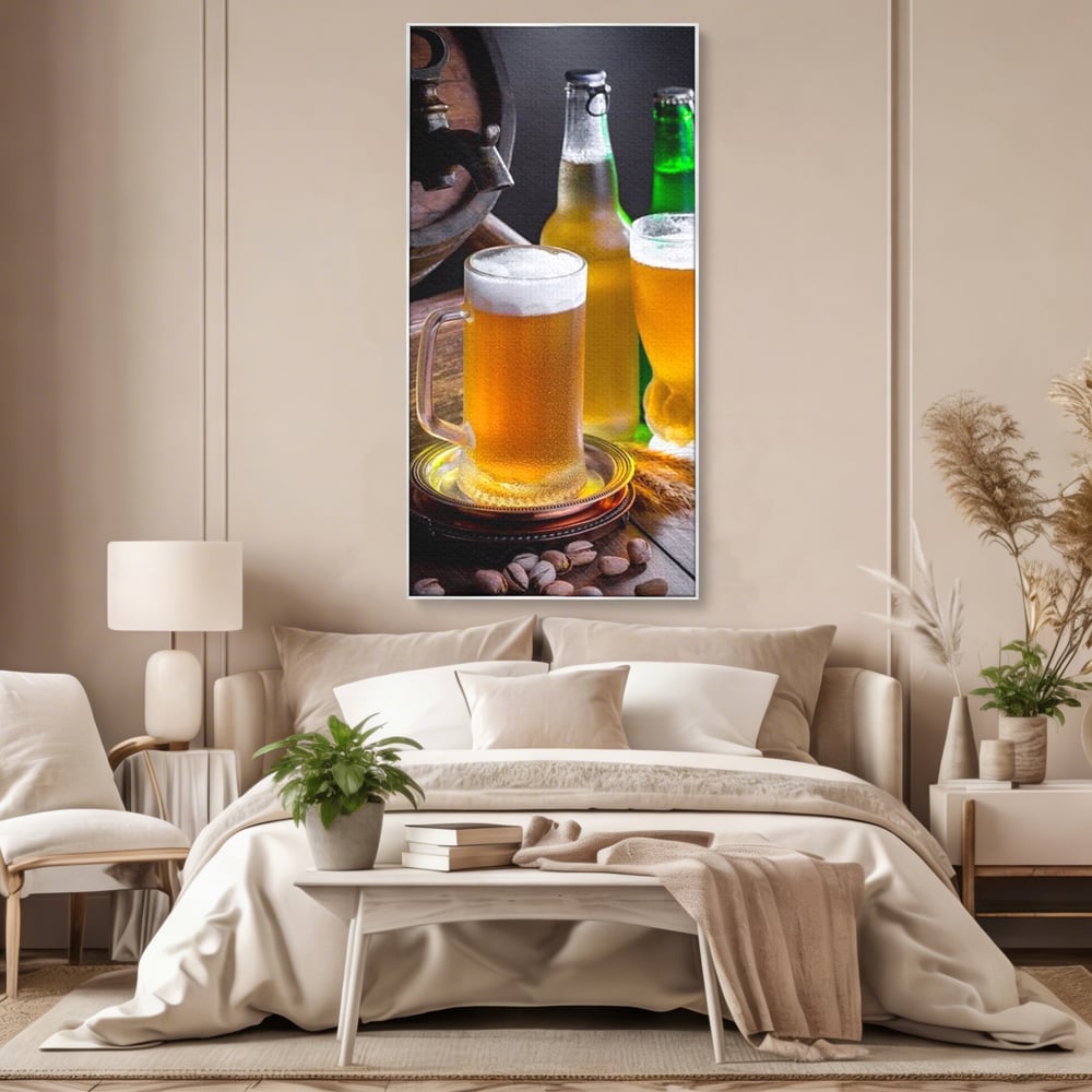 Tablou Canvas Premium, LuxCanva® N1111, Butoiul Berarului, Bere, Pahar, Halba, Sticle, Racoritor, Spuma, Butoi, Traditie, Taverna, Rustic, Bautura, Pub, Bar, Lounge, Restaurant, Bucatarie