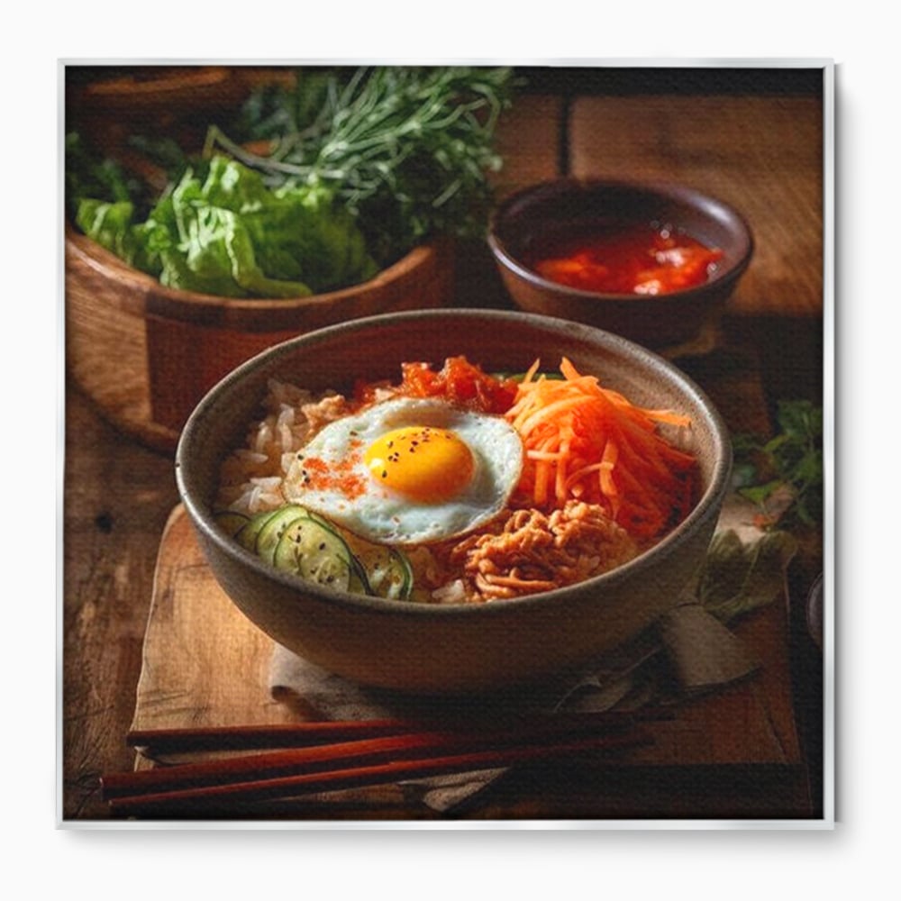 Leinwand Premium Leinwandbild, LuxCanva® N1112, Orientalische Köstlichkeiten, Lebensmittel, Rezept, Asiatisch, Koreanisch, Reis, Gemüse, Exotisch, Köstlich, Zutaten, Gastronomie, Restaurant, Küche