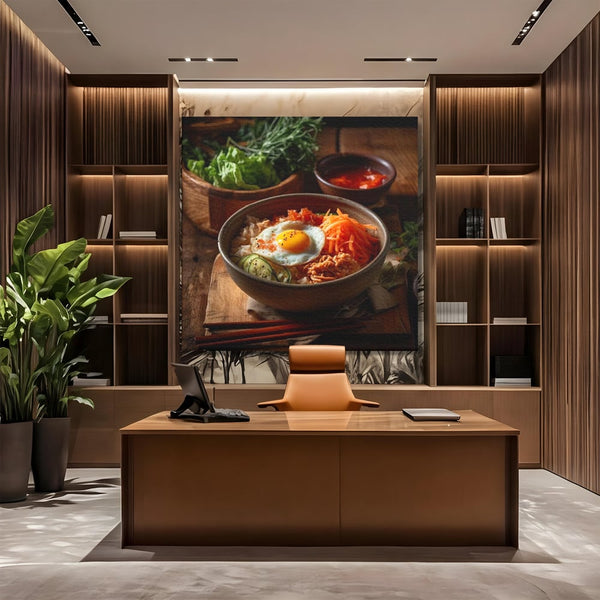 Leinwand Premium Leinwandbild, LuxCanva® N1112, Orientalische Köstlichkeiten, Lebensmittel, Rezept, Asiatisch, Koreanisch, Reis, Gemüse, Exotisch, Köstlich, Zutaten, Gastronomie, Restaurant, Küche