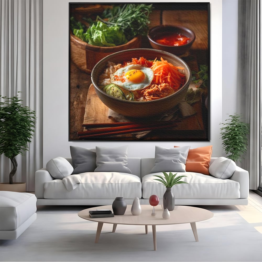 Leinwand Premium Leinwandbild, LuxCanva® N1112, Orientalische Köstlichkeiten, Lebensmittel, Rezept, Asiatisch, Koreanisch, Reis, Gemüse, Exotisch, Köstlich, Zutaten, Gastronomie, Restaurant, Küche