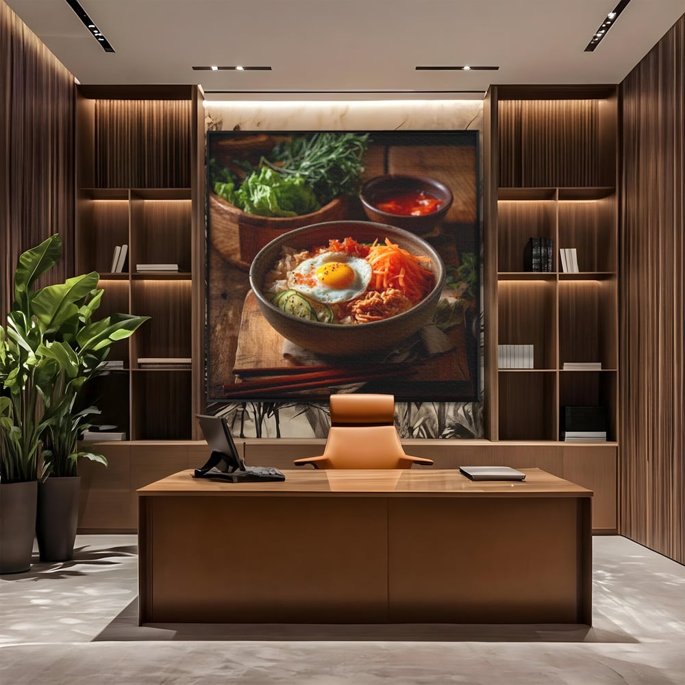 Leinwand Premium Leinwandbild, LuxCanva® N1112, Orientalische Köstlichkeiten, Lebensmittel, Rezept, Asiatisch, Koreanisch, Reis, Gemüse, Exotisch, Köstlich, Zutaten, Gastronomie, Restaurant, Küche